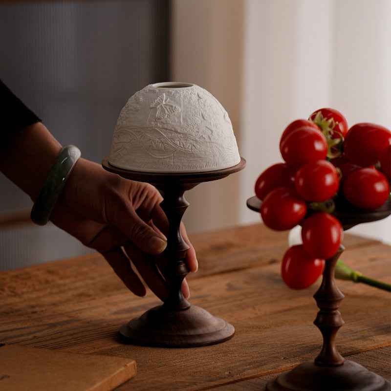 Vintage Walnut Wood Candle Holder with Glass Diffuser