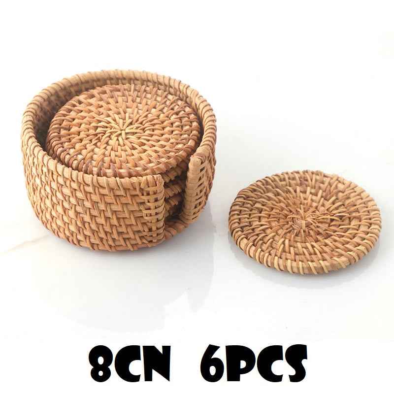 Natural Rattan Woven Coaster Set | Boho Coffee Table Décor