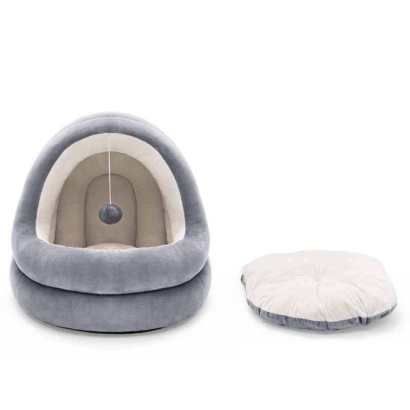 Cozy Cat Cave Bed with Hanging Toy