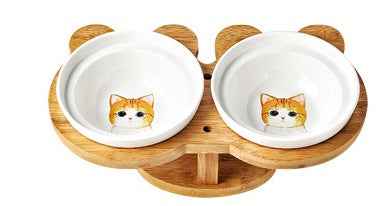 Elevated Ceramic Pet Bowl with Wooden Stand