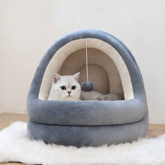 Cozy Cat Cave Bed with Hanging Toy